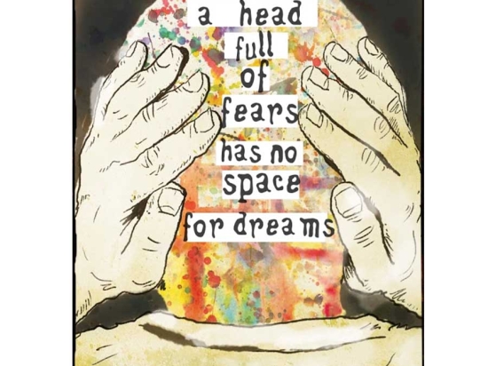 Πίνακας χειροποίητος head full of fears 20x25 εκ