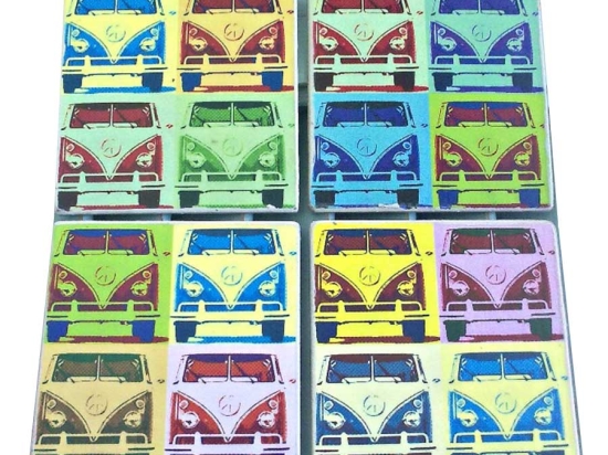 Σετ σουβέρ χειροποίητα 4 τεμάχια pop art Volkswagen λεωφορείo