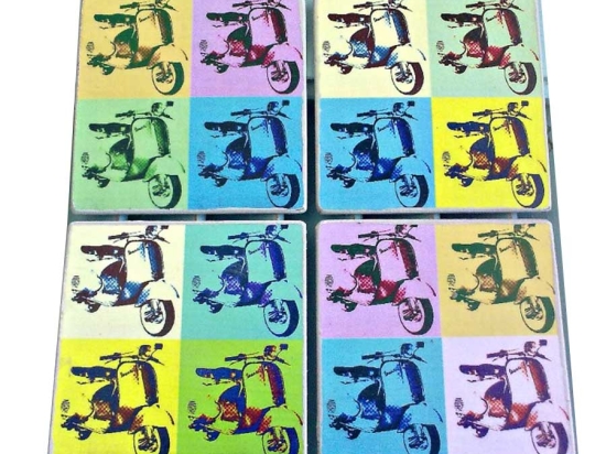 Σουβέρ 4 τεμάχια σετ χειροποίητα pop art μηχανάκια