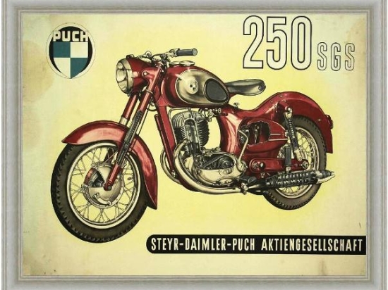 Vintage έγχρωμος πίνακας χειροποίητος με ρετρό μοτοσυκλέτα