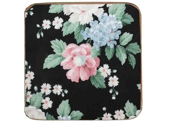 Σουβέρ ξύλινo χειροποίητo black floral 