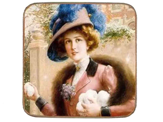 Σουβέρ ξύλινo χειροποίητo lady with a hat