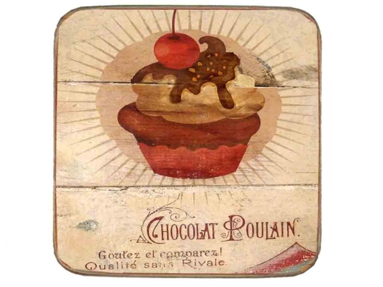 Σουβέρ ξύλινo χειροποίητo chocolat poulain