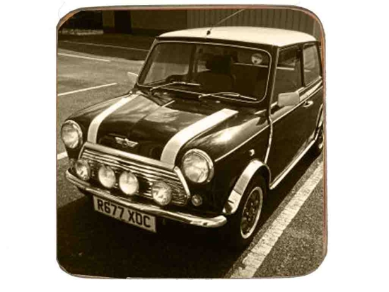 Σουβέρ ξύλινo χειροποίητo striped Mini Cooper