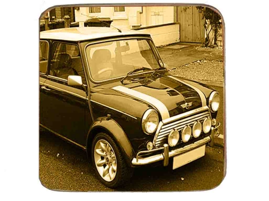 Σουβέρ ξύλινo χειροποίητo vintage Mini Cooper