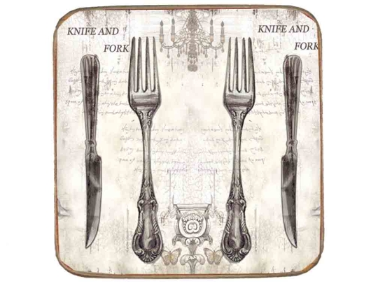 Σουβέρ ξύλινo χειροποίητo knife and fork