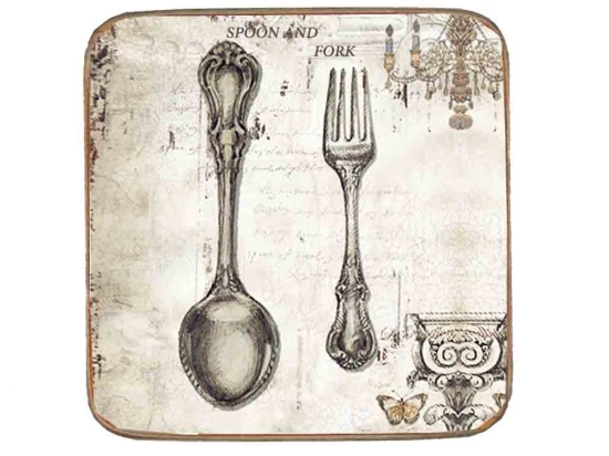 Σουβέρ ξύλινo χειροποίητo spoon and fork