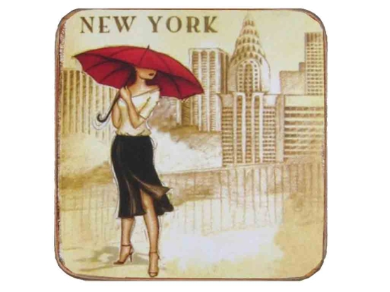 Σουβέρ ξύλινo χειροποίητo New York lady