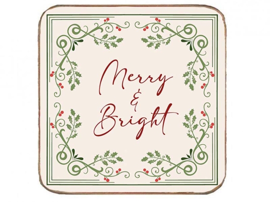 Merry and bright χειροποίητο χριστουγεννιάτικο σουβέρ 9.5x9.5 εκ