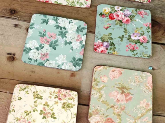 Σουβέρ χειροποίητα ξύλινα floral σετ 6 τεμάχια