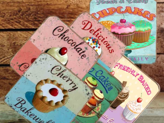 Σουβέρ ξύλινα χειροποίητα fresh cupcakes σετ 6 τεμάχια