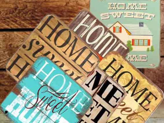 Σουβέρ ξύλινα χειροποίητα home sweet home σετ 6 τεμάχια