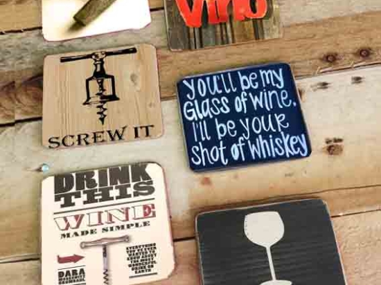 Σουβέρ ξύλινα χειροποίητα glass of wine σετ 6 τεμάχια