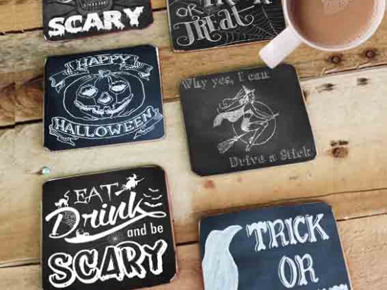 Halloween ξύλινα χειροποίητα σουβέρ σετ των έξι τεμαχίων