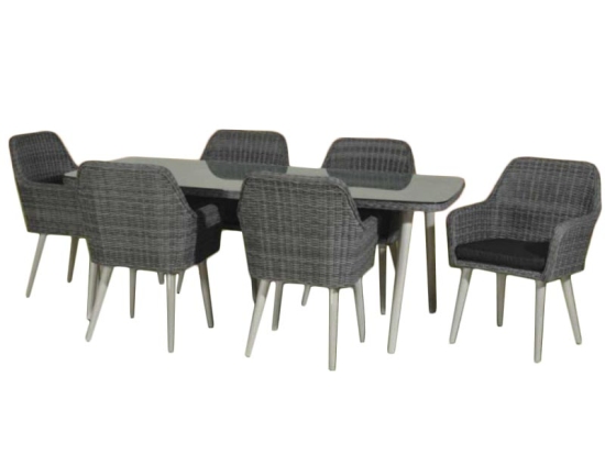 Classic τραπεζαρία από rattan με σκελετό από αλουμίνιο σετ των επτά τεμαχίων
