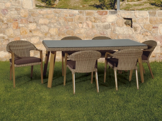 Τραπεζαρία rattan με αλουμίνιο σκελετό σετ των εφτά τεμαχίων