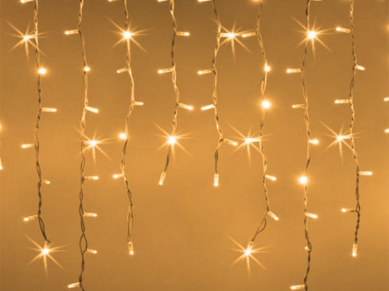 300 Led λαμπάκια ασύμμετρη κουρτίνα επεκτεινόμενη IP44 με διάφανο καλώδιο και θερμό λευκό φως 6x0.75 μ