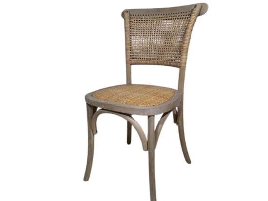 Toon Wood ξύλινη καρέκλα σε φυσική απόχρωση με πλάτη από ρατάν και ψάθινο κάθισμα 45x42x89 εκ