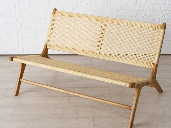 Natural teakwood Revio ξύλινο παγκάκι με επένδυση ρατάν στο κάθισμα σε φυσική απόχρωση 120x78x69 εκ