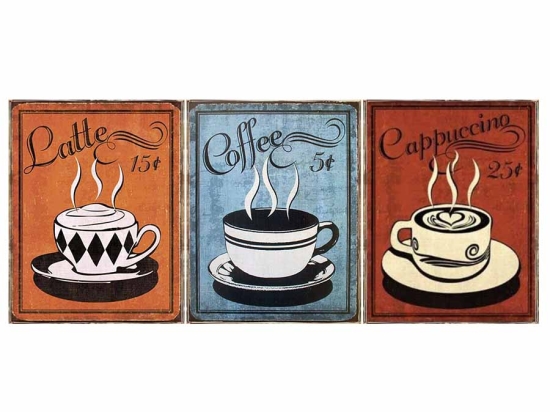 Coffee σετ τριών τεμαχίων από ξύλινους χειροποίητους πίνακες