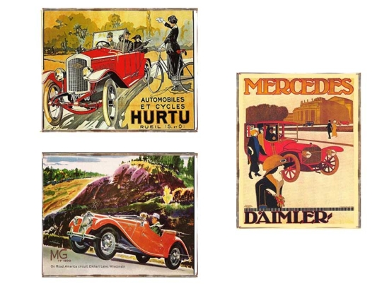 Cars vintage σετ τριών τεμαχίων από ξύλινους χειροποίητους πίνακες