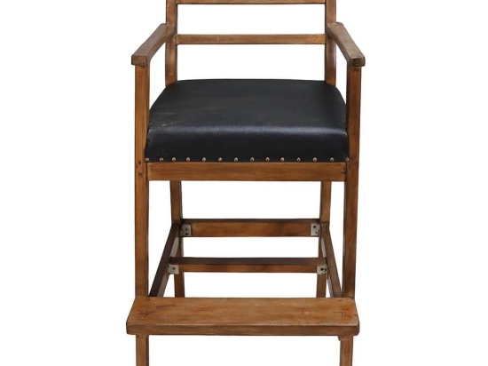 Captain's Chair ξύλινο σκαμπό μπαρ με δερμάτινο κάθισμα σε μαύρο χρώμα 67x57x126 εκ