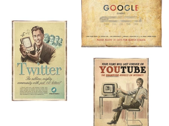 Internet vintage σετ τριών τεμαχίων από ξύλινους χειροποίητους πίνακες
