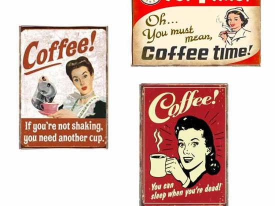 Coffee σετ τριών τεμαχίων από ξύλινους χειροποίητους πίνακες