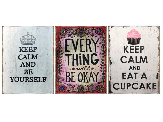 Keep calm σετ τριών τεμαχίων από ξύλινους χειροποίητους πίνακες