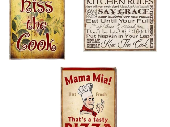 Kitchen and cook σετ τριών τεμαχίων από ξύλινους χειροποίητους πίνακες