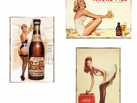 Pinup girls σετ τριών τεμαχίων από ξύλινους χειροποίητους πίνακες