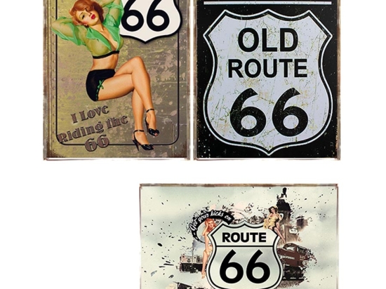 Route 66 σετ τριών τεμαχίων από ξύλινους χειροποίητους πίνακες