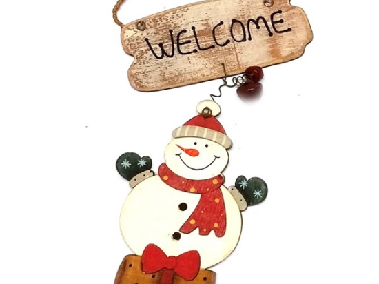 Χριστουγεννιάτικο στολίδι ξύλινο Welcome Snowman 17 εκ