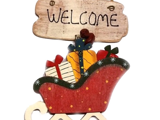Χριστουγεννιάτικο στολίδι ξύλινο Welcome έλκηθρο 17 εκ