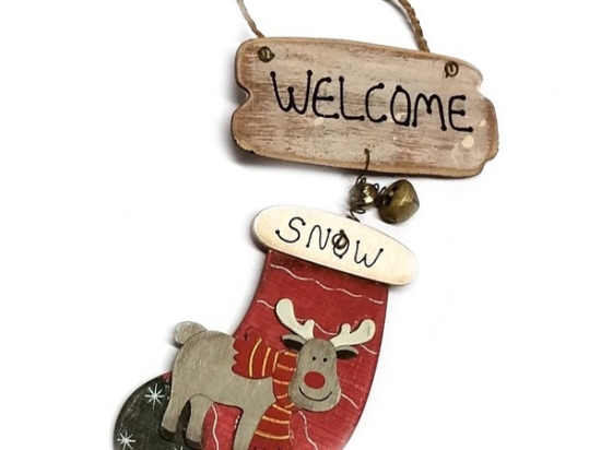 Χριστουγεννιάτικο ξύλινο στολίδι Welcome 17 εκ