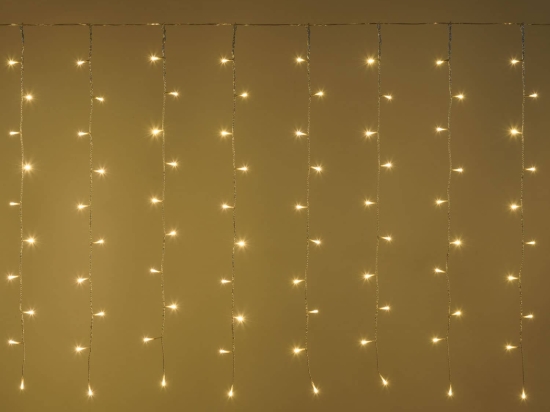 150 LED λαμπάκια επεκτεινόμενη κουρτίνα με διάφανο καλώδιο IP44 και θερμό λευκό φως 200x100 εκ