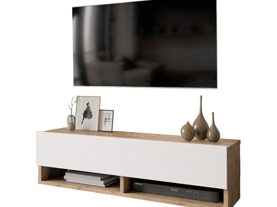 Έπιπλο τηλεόρασης επιτοίχιο Roscoe pakoworld λευκό-oak 100x31.5x29.5εκ