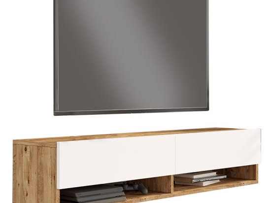 Έπιπλο τηλεόρασης επιτοίχιο Roscoe pakoworld λευκό-sonoma 140x31.6x29.6εκ