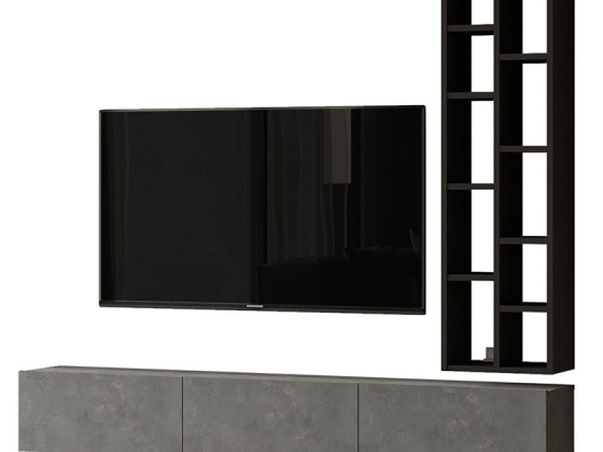 Σύνθετο σαλονιού επιτοίχιο Esmeralda pakoworld cement-μαύρο 174.5x27x145εκ