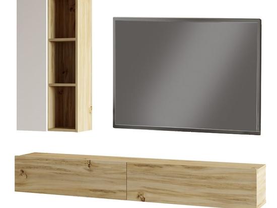 Σύνθετο σαλονιού επιτοίχιο Topaz pakoworld sonoma-λευκό 174.5x27x145εκ
