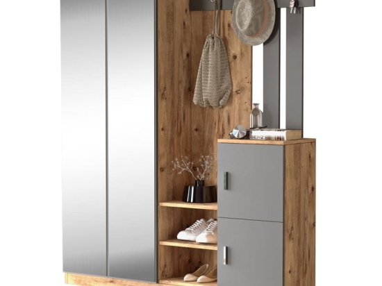 Έπιπλο εισόδου Doorse pakoworld μελαμίνης ανθρακί-sonoma 147.5x35x180εκ