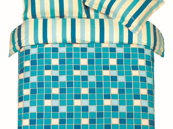 Makis Tselios Home Σετ Παπλωματοθήκη Υπέρδιπλη 220x240 Squares Blue