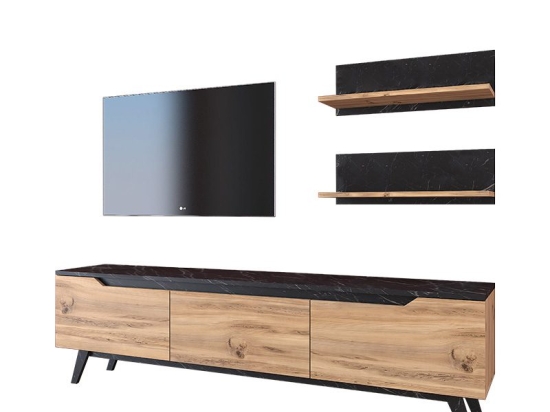 Σύνθετο σαλονιού Kasia pakoworld oak-ανθρακί 180x35x48,5εκ