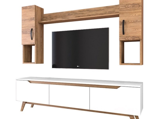 Σύνθετο σαλονιού Kalax pakoworld λευκό-καρυδί 180x35x48,5εκ