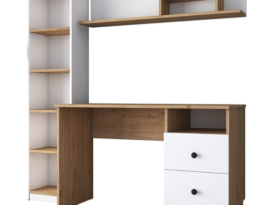Γραφείο με βιβλιοθήκη Goldie pakoworld λευκό-φυσικό 160x50x161.8εκ