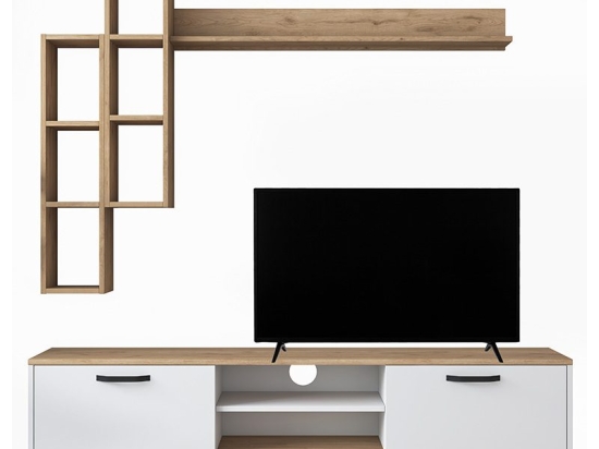 Σύνθετο σαλονιού Celty pakoworld φυσικό-λευκό 180x35x48.5εκ