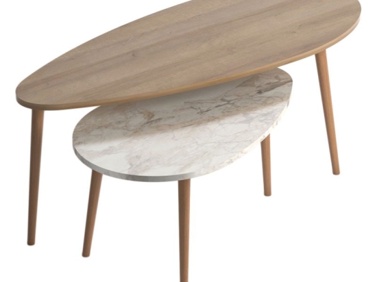 Τραπέζι σαλονιού Monty pakoworld oak-μπεζ μαρμάρου 116x46x46εκ