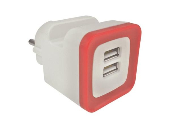 ΑΝΤΑΠΤΟΡΑΣ ΑΠΟ ΣΟΥΚΟ ΣΕ 2 USB 5V DC 2,4A ΚΟΚΚΙΝΟ - EUROLAMP