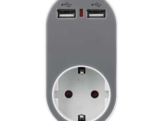 ΑΝΤΑΠΤΟΡΑΣ ΣΟΥΚΟ ΜΕ 2 USB ΓΚΡΙ, ΜΕ ΠΡΟΣΤΑΣΙΑ ΥΠΕΡΤΑΣΗΣ & ΠΑΙΔΙΚΗ ΠΡΟΣΤΑΣΙΑ - EUROLAMP
