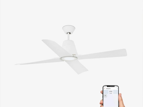 Ανεμιστήρας Οροφής Typhoon 33480WP-14 Smart Fan Με Φως Led 19W 3000K Και Τηλεχειριστήριο D130cm White Faro Barcelona